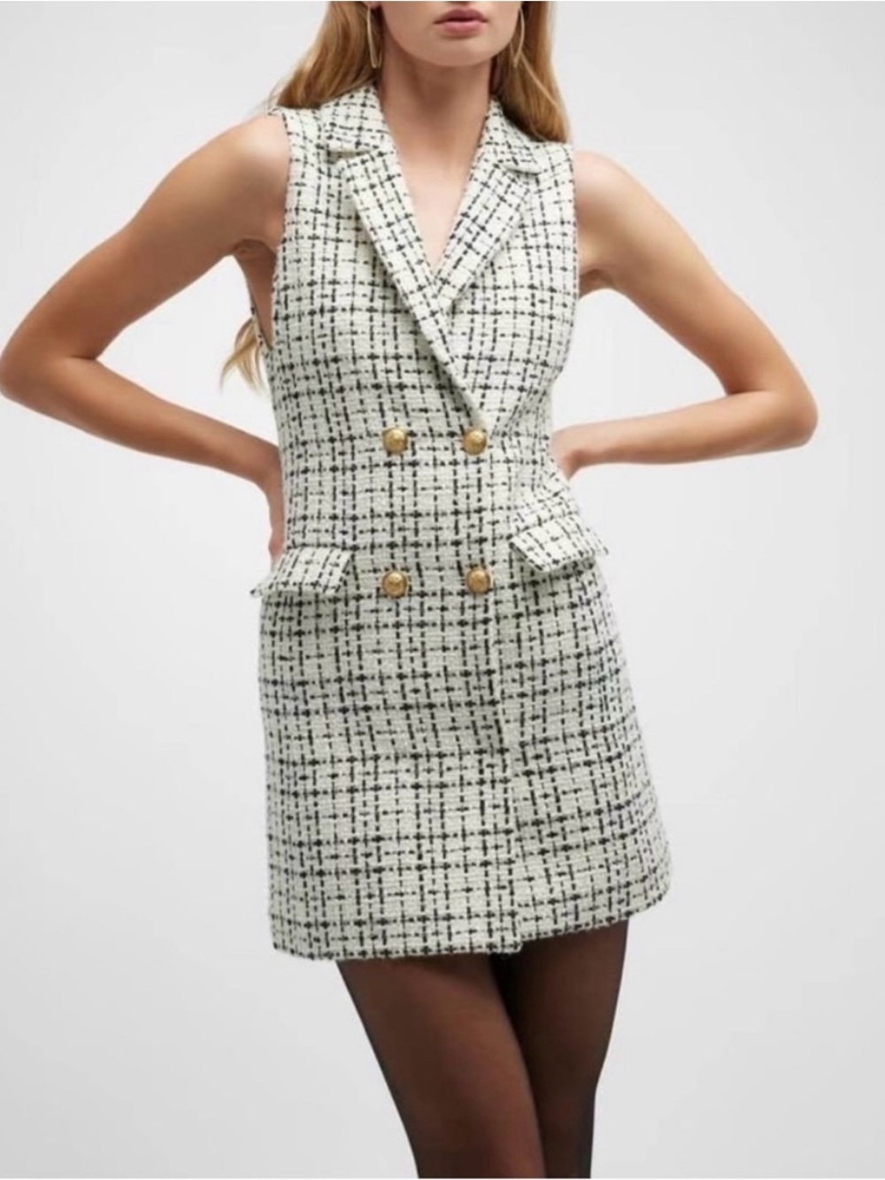 alice + olivia Jordy Double Breasted Tuxedo Dress in Ecru & Black Size 2 NWT